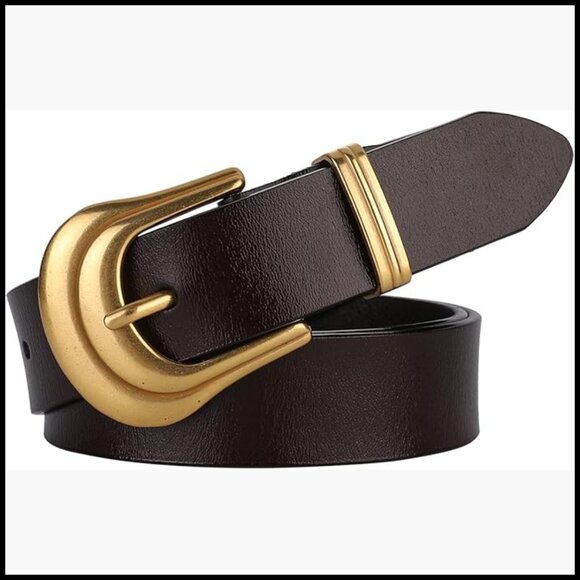 Genuine Leather Belt with Silver Gold Buckle for Women
